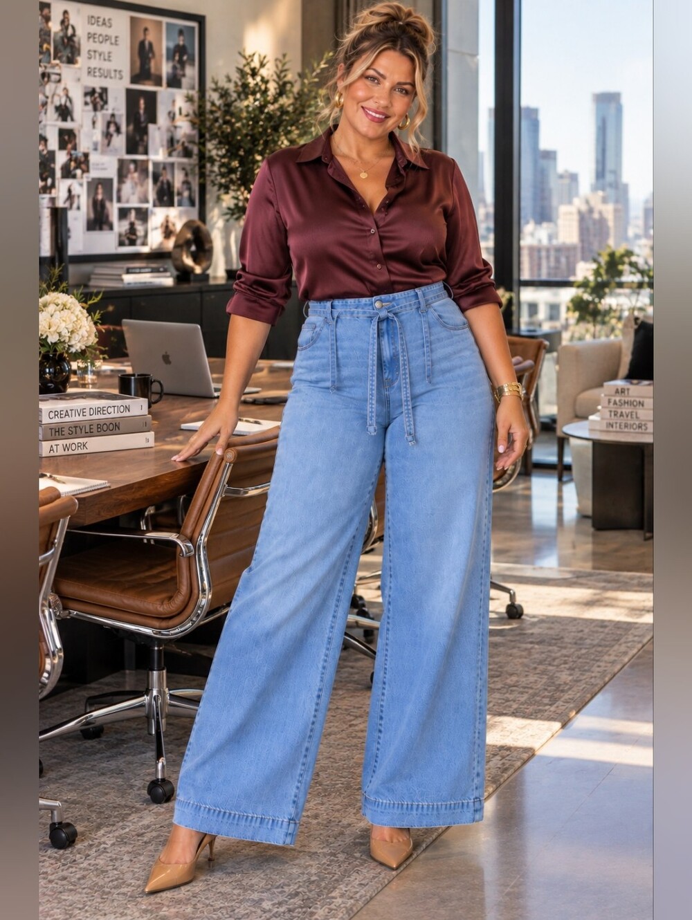 NWT DKNY Jeans High Rise Wide Leg Trouser Jeans 14/32 Light Wash Quiet Luxury